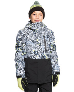 Quiksilver youth mission printed block jacket heritage scribble black 10k 2025 giacca ragazzo